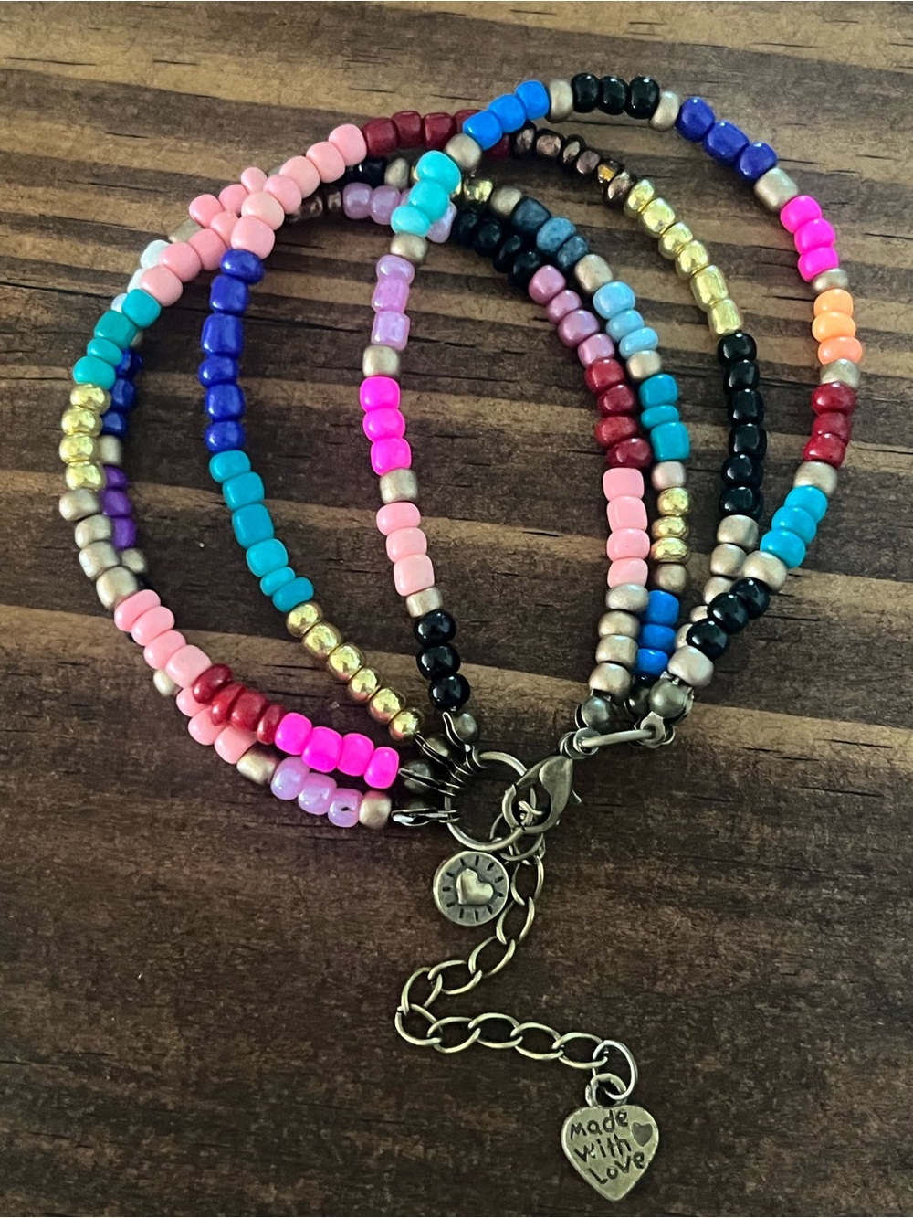 Colorful Multicolor Beaded Bracelet Set - Vibrant Pink, Blue & Gold